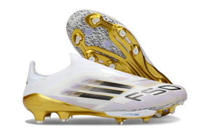Adidas F50+ Elite Lightstrike Pro Laceless FG Firm Ground Soccer Cleats - White/Black/Gold
