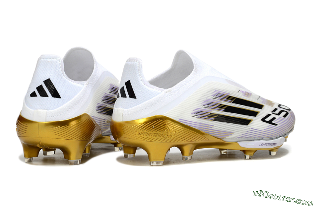 Adidas F50+ Elite Lightstrike Pro Laceless FG Firm Ground Soccer Cleats - White/Black/Gold 6