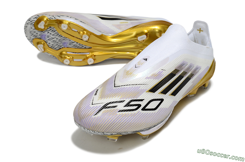Adidas F50+ Elite Lightstrike Pro Laceless FG Firm Ground Soccer Cleats - White/Black/Gold 3