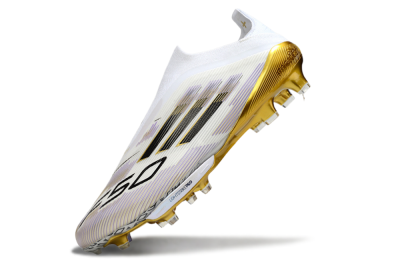 Adidas F50+ Elite Lightstrike Pro Laceless FG Firm Ground Soccer Cleats - White/Black/Gold