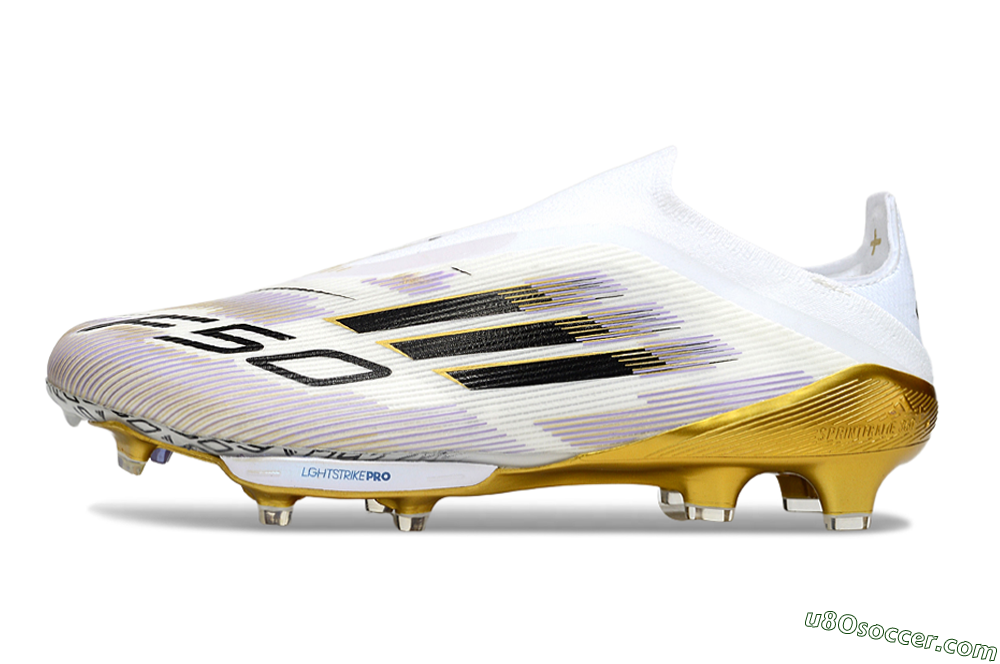 Adidas F50+ Elite Lightstrike Pro Laceless FG Firm Ground Soccer Cleats - White/Black/Gold 2