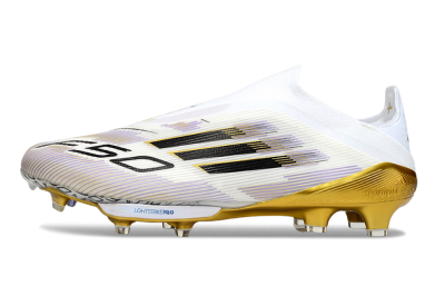 Adidas F50+ Elite Lightstrike Pro Laceless FG Firm Ground Soccer Cleats - White/Black/Gold