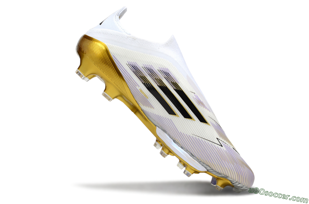 Adidas F50+ Elite Lightstrike Pro Laceless FG Firm Ground Soccer Cleats - White/Black/Gold 4
