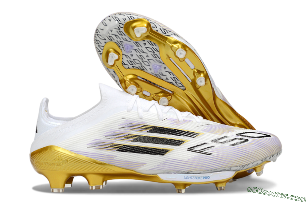 Adidas F50+ Elite Lightstrike Pro FG Firm Ground Soccer Cleats - White/Black/Gold 1