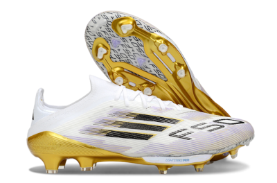 Adidas F50+ Elite Lightstrike Pro FG Firm Ground Soccer Cleats - White/Black/Gold