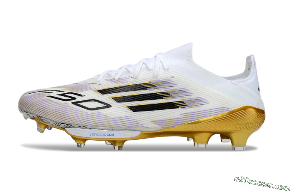 Adidas F50+ Elite Lightstrike Pro FG Firm Ground Soccer Cleats - White/Black/Gold 2