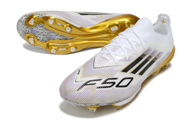 Adidas F50+ Elite Lightstrike Pro FG Firm Ground Soccer Cleats - White/Black/Gold