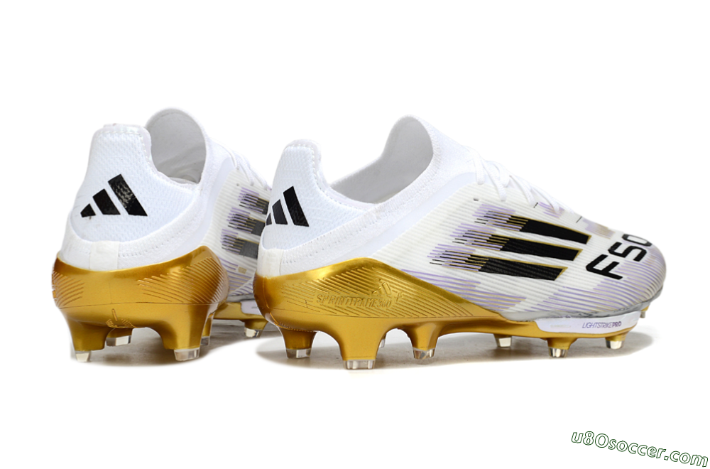 Adidas F50+ Elite Lightstrike Pro FG Firm Ground Soccer Cleats - White/Black/Gold 6