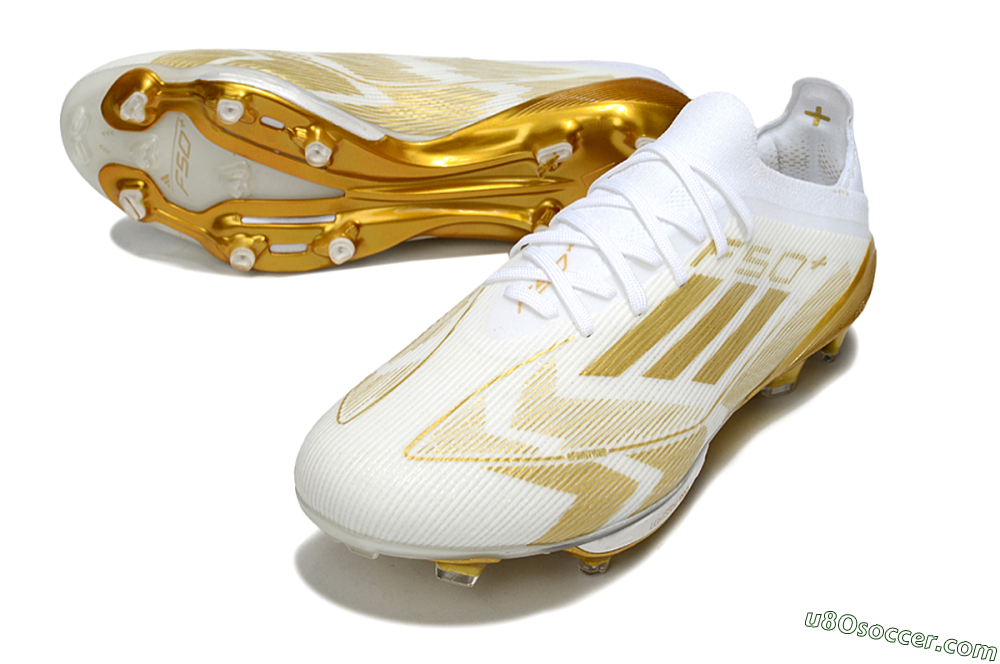 Adidas F50+ Elite Lightstrike Pro FG Firm Ground Soccer Cleats - White/Gold 3