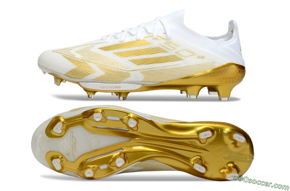 Adidas F50+ Elite Lightstrike Pro FG Firm Ground Soccer Cleats - White/Gold 0