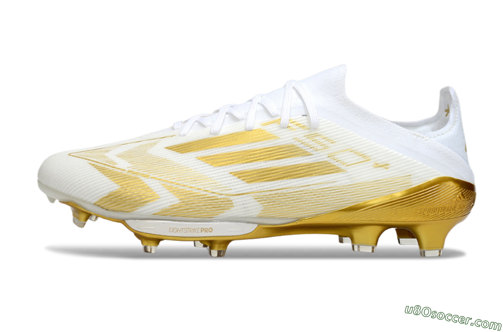 Adidas F50+ Elite Lightstrike Pro FG Firm Ground Soccer Cleats - White/Gold 2