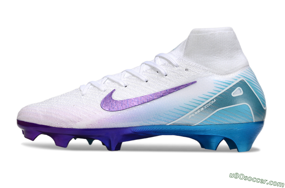 Nike Air Zoom Mercurial Superfly 10 Elite FG Firm Ground Soccer Cleats - White/Purple/Jade 2