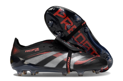 Adidas Predator 25 Elite Foldover Tongue FG Firm Ground Soccer Cleats - Black/Silver/Red