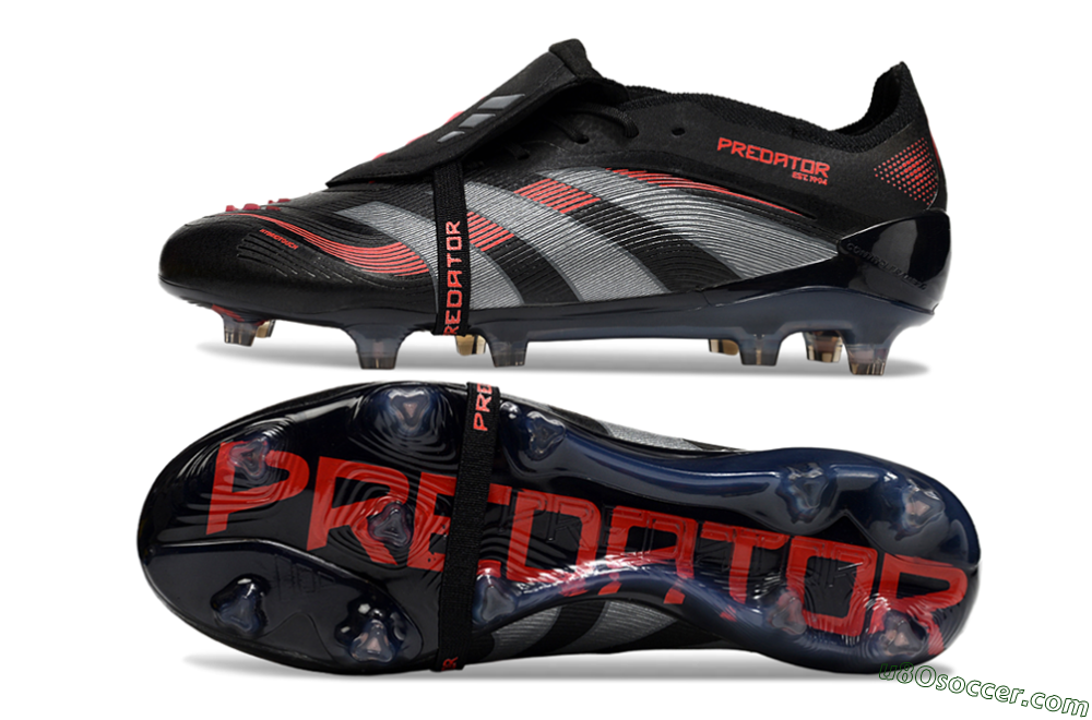 Adidas Predator 25 Elite Foldover Tongue FG Firm Ground Soccer Cleats - Black/Silver/Red 0