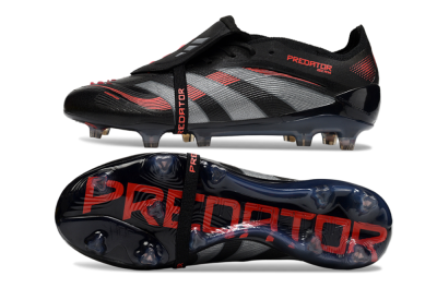 Adidas Predator 25 Elite Foldover Tongue FG Firm Ground Soccer Cleats - Black/Silver/Red