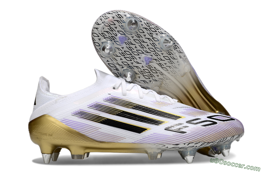 Adidas F50 Elite SG Soft Ground Soccer Cleats - White/Purple/Gold 1