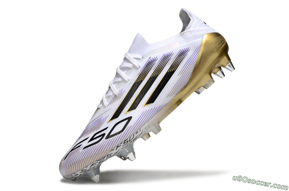 Adidas F50 Elite SG Soft Ground Soccer Cleats - White/Purple/Gold 5