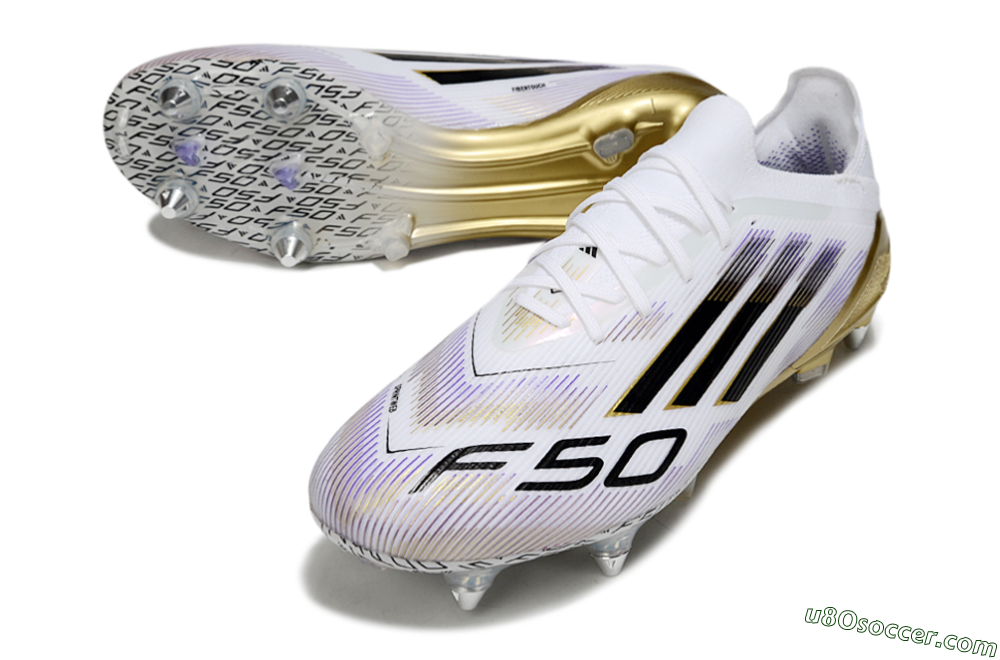 Adidas F50 Elite SG Soft Ground Soccer Cleats - White/Purple/Gold 3
