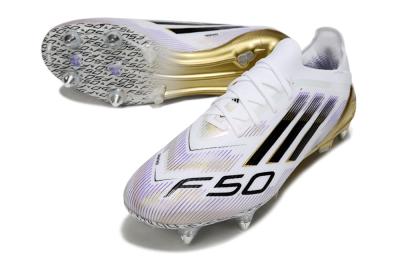 Adidas F50 Elite SG Soft Ground Soccer Cleats - White/Purple/Gold
