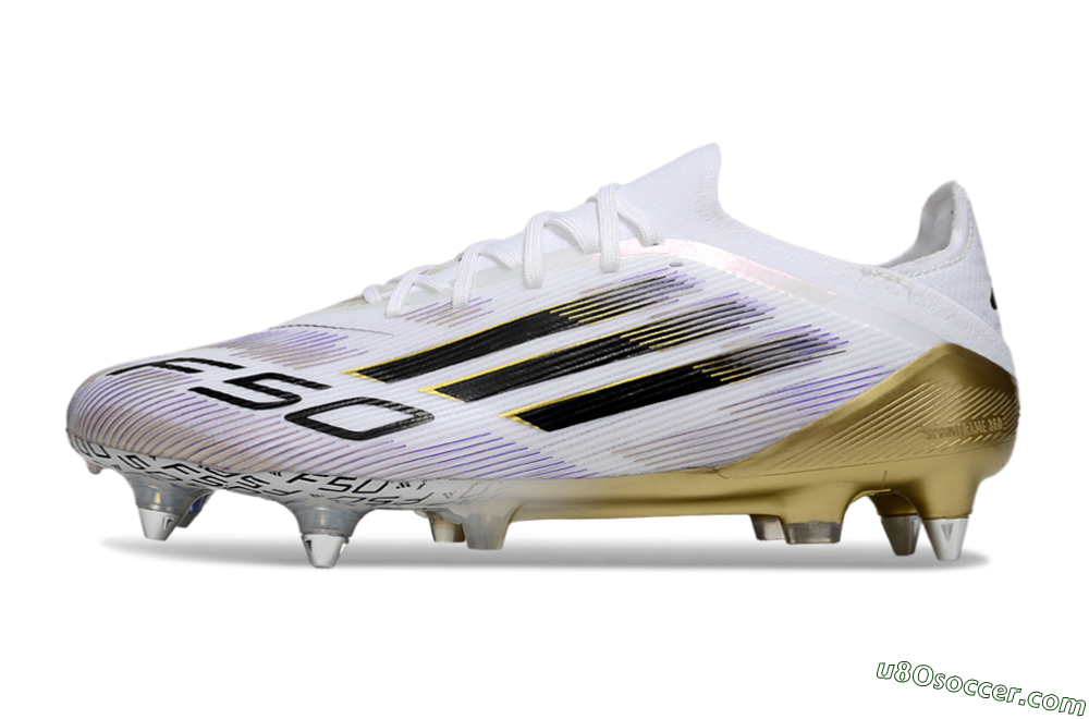 Adidas F50 Elite SG Soft Ground Soccer Cleats - White/Purple/Gold 2