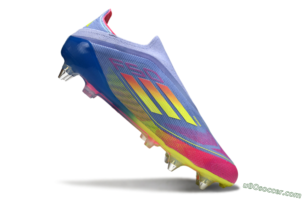 Adidas F50 Elite Laceless SG Soft Ground Soccer Cleats - Blue/Yellow/Pink 4
