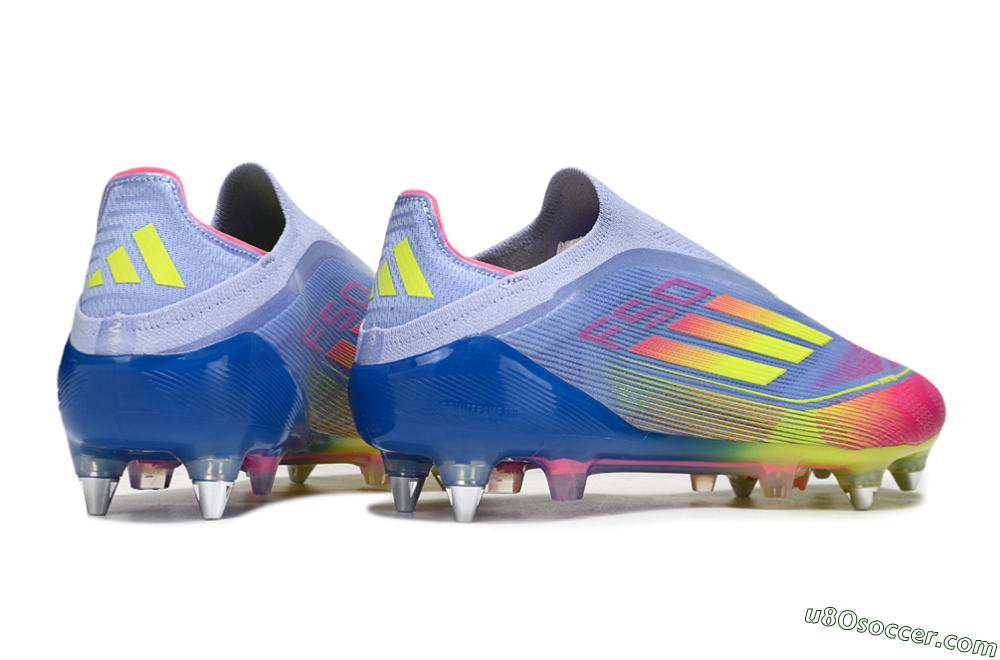 Adidas F50 Elite Laceless SG Soft Ground Soccer Cleats - Blue/Yellow/Pink 6