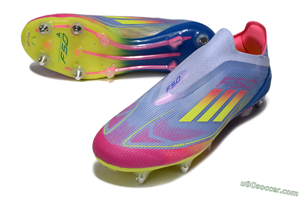 Adidas F50 Elite Laceless SG Soft Ground Soccer Cleats - Blue/Yellow/Pink 3