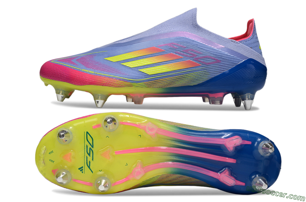 Adidas F50 Elite Laceless SG Soft Ground Soccer Cleats - Blue/Yellow/Pink 0