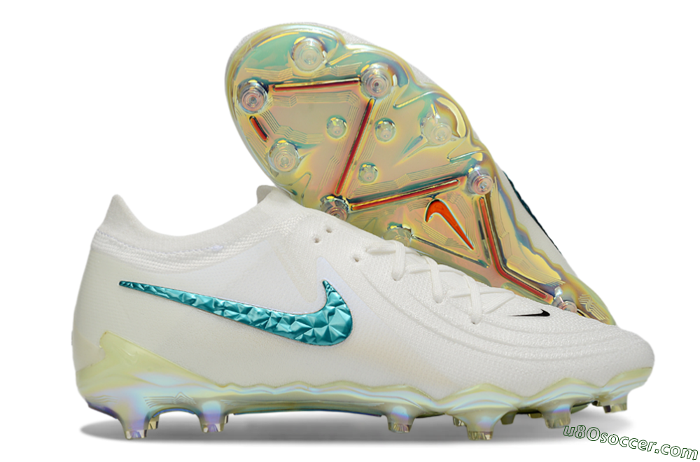 Nike Phantom GX 2 Elite AG Artificial Grass Soccer Cleats - Beige/Blue/Gold 1