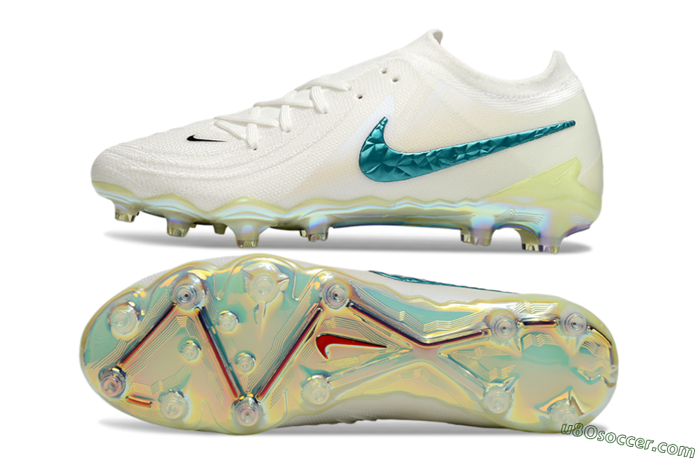 Nike Phantom GX 2 Elite AG Artificial Grass Soccer Cleats - Beige/Blue/Gold 0