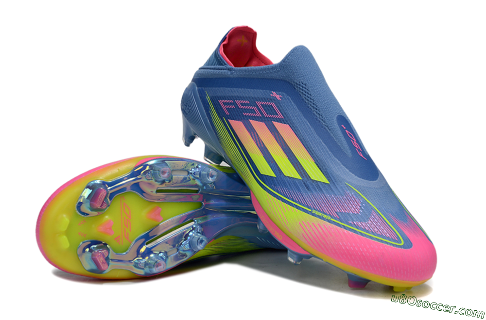 Adidas F50+ Elite Laceless FG Firm Ground Soccer Cleats - Blue/Yellow/Pink 3