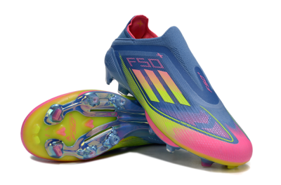 Adidas F50+ Elite Laceless FG Firm Ground Soccer Cleats - Blue/Yellow/Pink