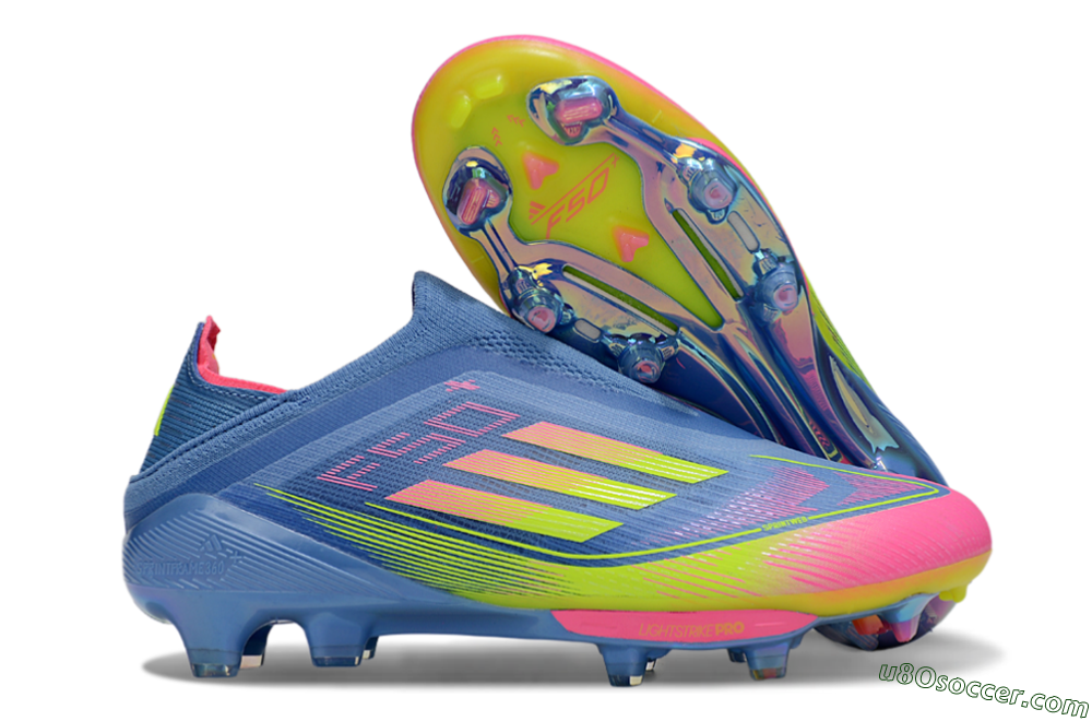 Adidas F50+ Elite Laceless FG Firm Ground Soccer Cleats - Blue/Yellow/Pink 1