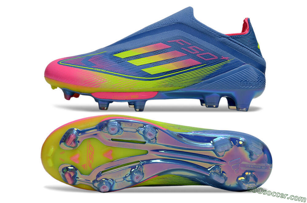 Adidas F50+ Elite Laceless FG Firm Ground Soccer Cleats - Blue/Yellow/Pink 0