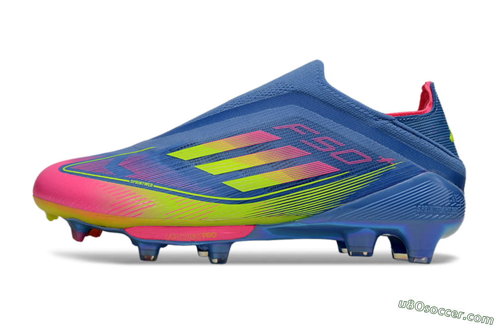 Adidas F50+ Elite Laceless FG Firm Ground Soccer Cleats - Blue/Yellow/Pink 2