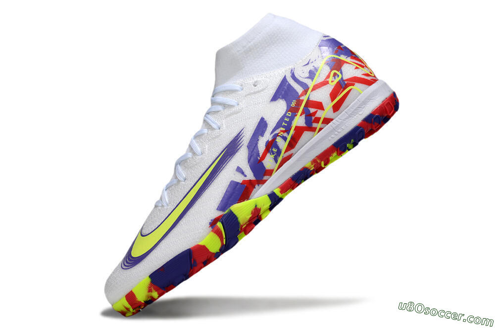 Nike Air Zoom Mercurial Superfly 10 Elite TF Artificial Turf Soccer Shoes - White/Yellow/Purple/Red 5
