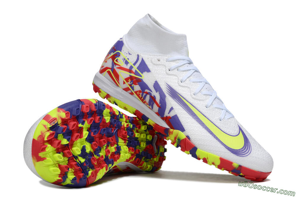 Nike Air Zoom Mercurial Superfly 10 Elite TF Artificial Turf Soccer Shoes - White/Yellow/Purple/Red 0