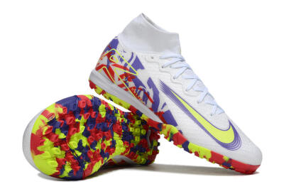 Nike Air Zoom Mercurial Superfly 10 Elite TF Artificial Turf Soccer Shoes - White/Yellow/Purple/Red