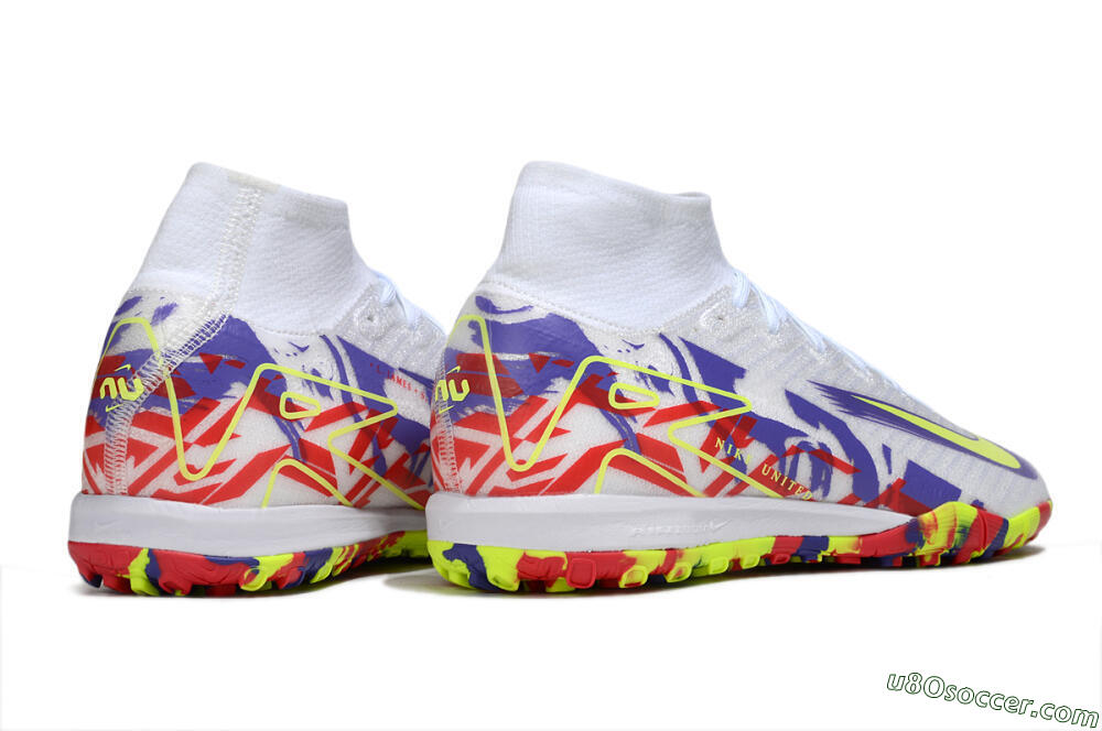 Nike Air Zoom Mercurial Superfly 10 Elite TF Artificial Turf Soccer Shoes - White/Yellow/Purple/Red 6