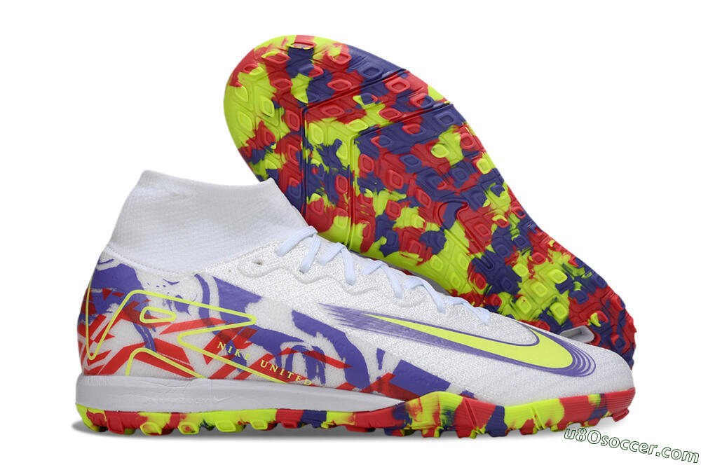 Nike Air Zoom Mercurial Superfly 10 Elite TF Artificial Turf Soccer Shoes - White/Yellow/Purple/Red 1