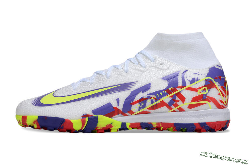 Nike Air Zoom Mercurial Superfly 10 Elite TF Artificial Turf Soccer Shoes - White/Yellow/Purple/Red 2