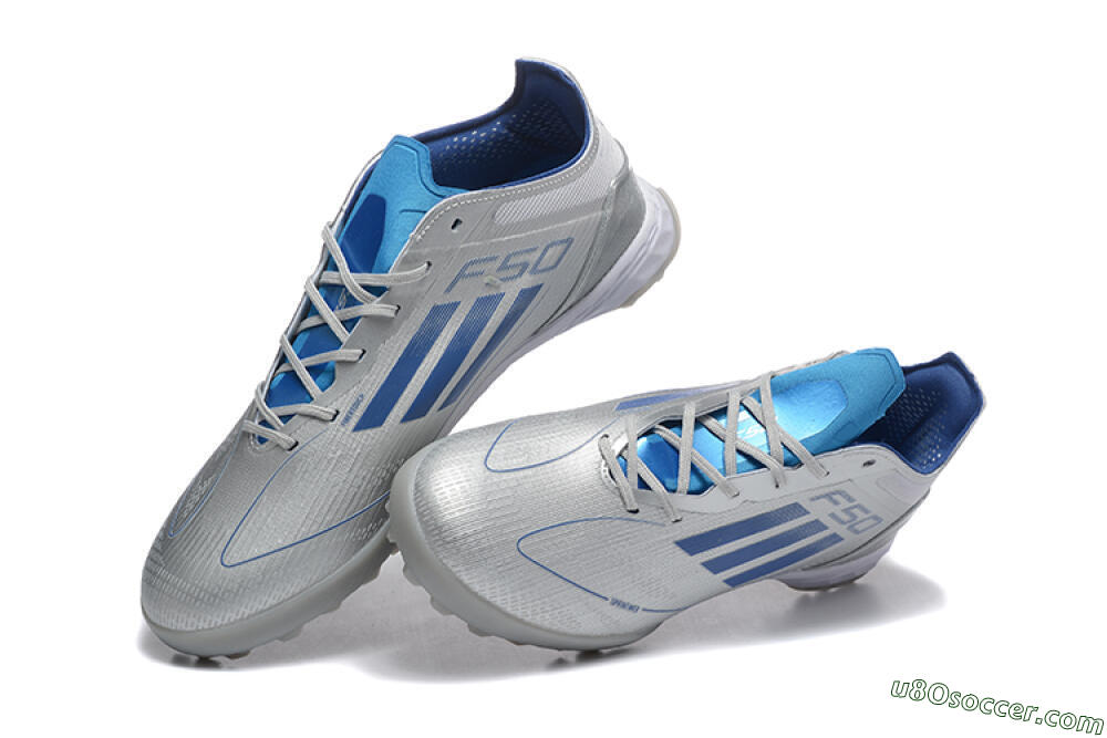 Adidas F50 Pro TF Artificial Turf Soccer Shoes - Silver/Blue/White 3