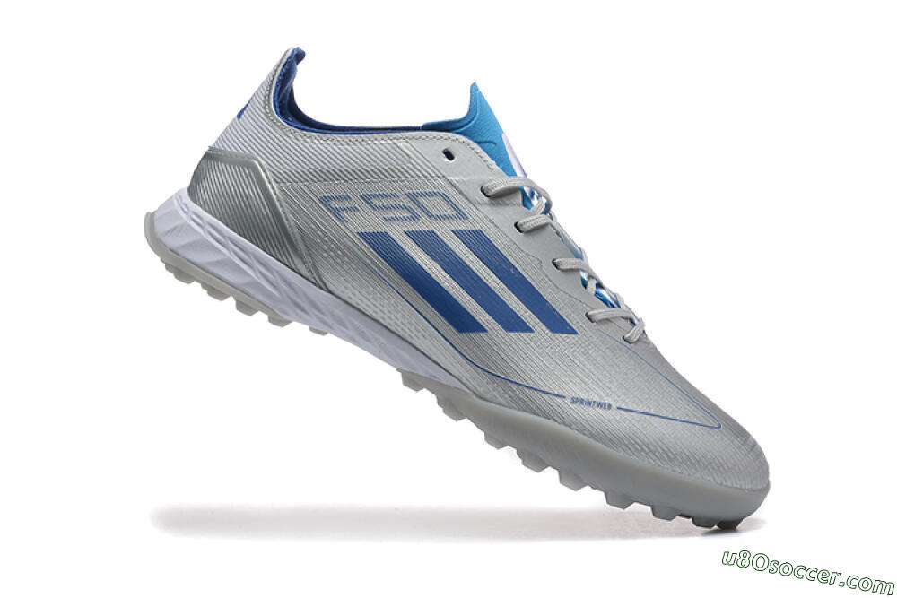 Adidas F50 Pro TF Artificial Turf Soccer Shoes - Silver/Blue/White 4