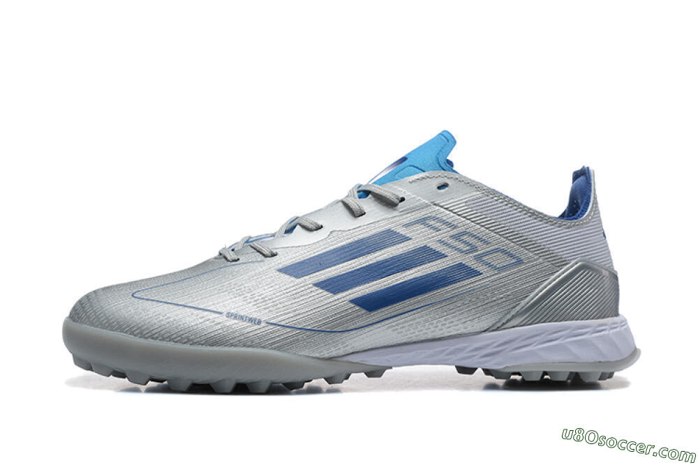 Adidas F50 Pro TF Artificial Turf Soccer Shoes - Silver/Blue/White 2