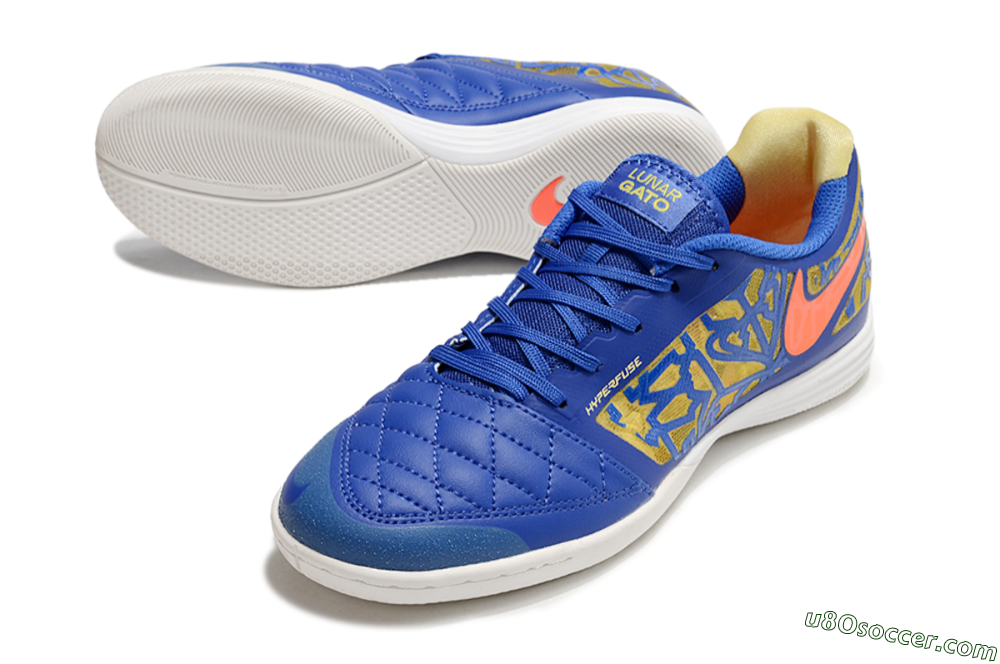 Nike Lunar Gato 2 IC Indoor & Futsal Soccer Shoes - Blue/Gold/Red 3
