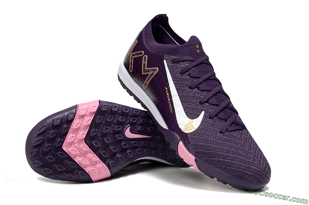 Nike Air Zoom Mercurial Vapor 16 Elite TF Artificial Turf Soccer Shoes - Purple/White/Gold 4