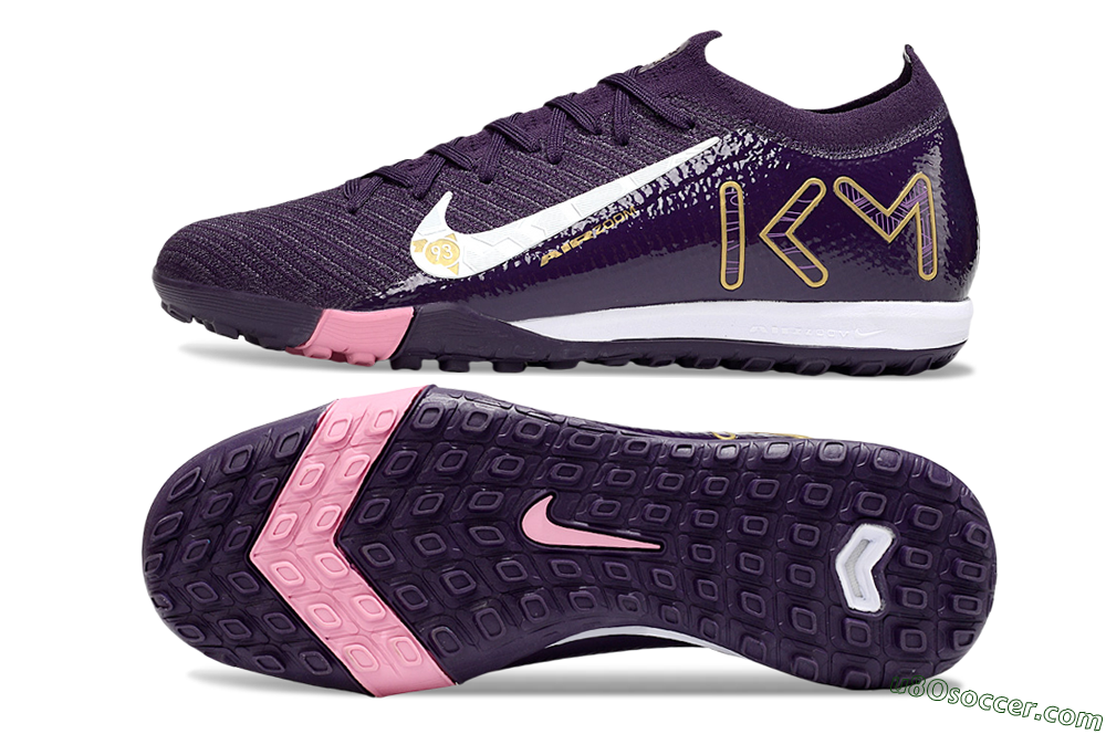 Nike Air Zoom Mercurial Vapor 16 Elite TF Artificial Turf Soccer Shoes - Purple/White/Gold 0