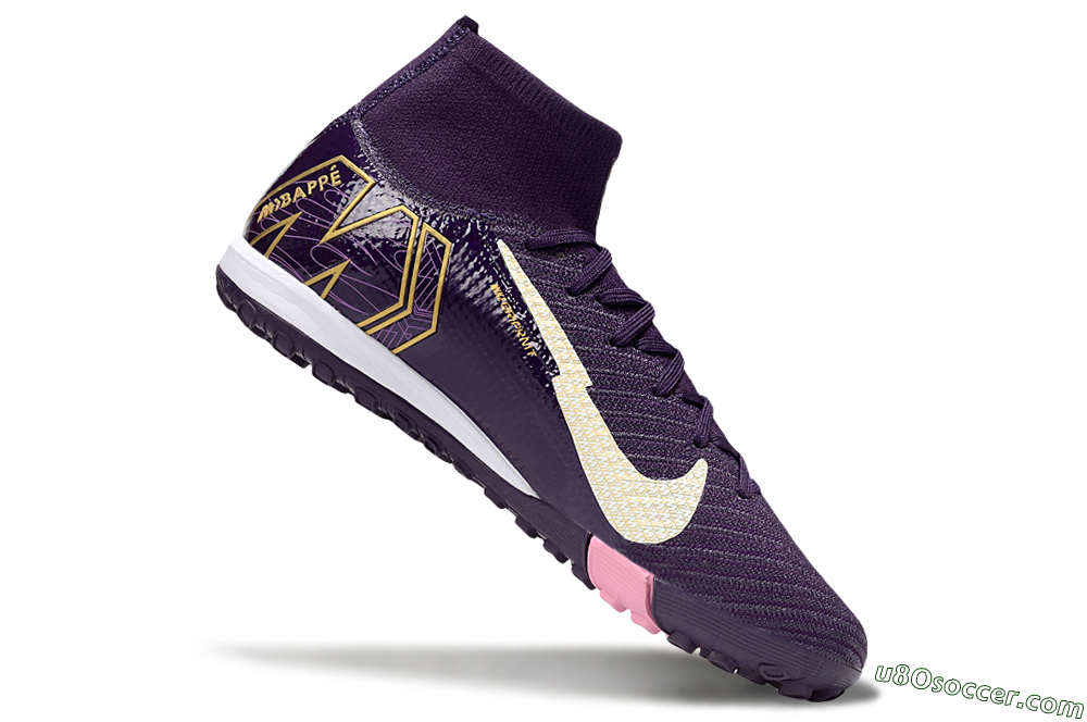 Nike Air Zoom Mercurial Superfly 10 Elite TF Artificial Turf Soccer Shoes - Purple/White/Gold 5