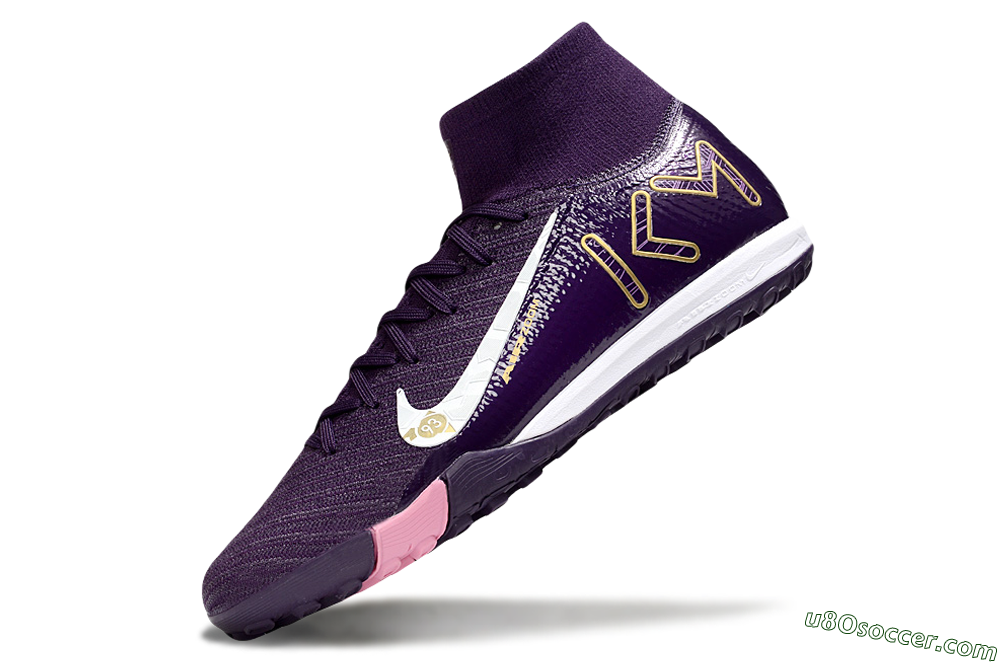 Nike Air Zoom Mercurial Superfly 10 Elite TF Artificial Turf Soccer Shoes - Purple/White/Gold 6