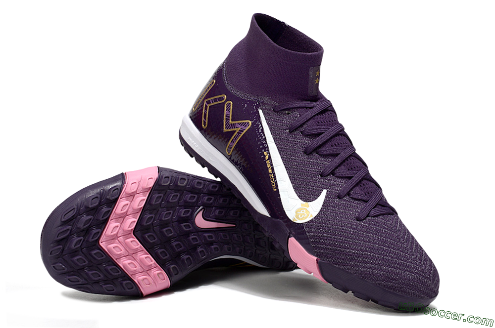 Nike Air Zoom Mercurial Superfly 10 Elite TF Artificial Turf Soccer Shoes - Purple/White/Gold 4